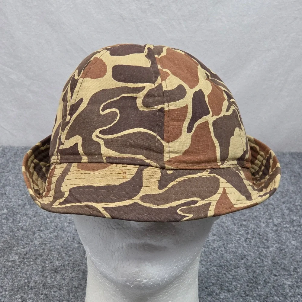 Vintage Duck Hunter Camo Bucket‎ Hat Mens L Brown Frog Skin Fishing Hunting 80s